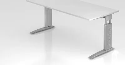 Produktbild von Schreibtisch Mauri | Weiß | Silber Gestell | BxT 180x80cm | Arbeitshöhe 68-86cm | höhenjustierbar, 2cm Raster | C-Fuß-Gestell | Rechteckform