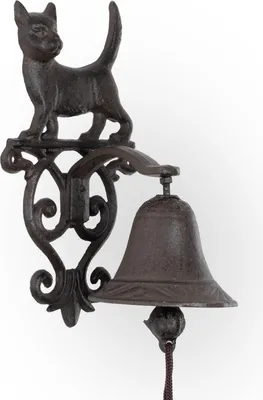 Produktbild von Gusseiserne Wandglocke Katze - Türglocke mit Katzenfigur aus massivem Gusseisen - nostalgisch & wetterfest - Türglocke für Haustür Garten Zaun oder Terrasse - 0,9?kg