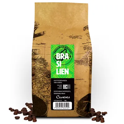Produktbild von Caveres Brasilien Santos Kaffeebohnen 1kg – 100% Arabica  aus Handwerksröstung