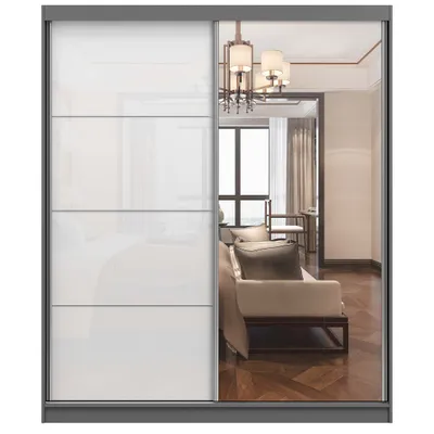 Produktbild von Schwebetürenschrank Kleiderschrank Schrank Garderobe Spiegel Multi 35 - 180 cm (Graphit/Weiß) + Spiegel