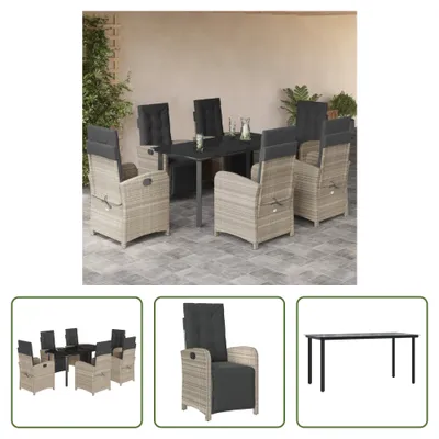 Produktbild von The Living Store 7-tlg. Garten-Essgruppe mit Kissen Hellgrau Poly Rattan