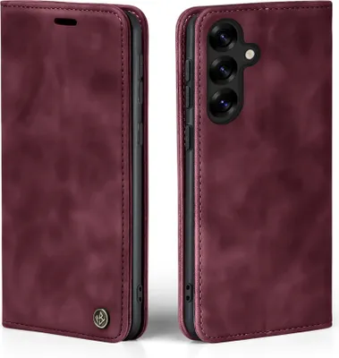 Produktbild von Handy Hülle für Samsung Galaxy S25 Klapphülle Bookcase Flip Cover Handy Tasche Etui Farbe: Weinrot