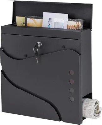 Zdjęcie produktu dla Skrzynka pocztowa z przegrodą na gazety 37 x 37 x 11 cm – szczelina i 2 klucze – nowoczesny design – skrzynka pocztowa ze stali w kolorze czarnym