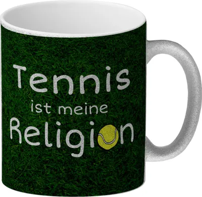 Produktbild von Tennis ist meine Religion Glitzer-Kaffeebecher Ein waschechter Tennisfan sollte