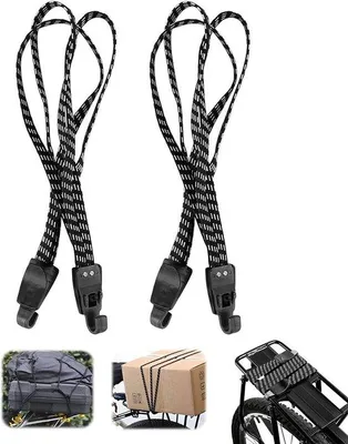 Immagine prodotto di Cinghia elastica per bagagli da bicicletta con ganci - Cinghia elastica da viaggio per biciclette - Corda di sostegno con moschettoni - Portapacchi per biciclette e moto con fissaggio semplice e design nero.