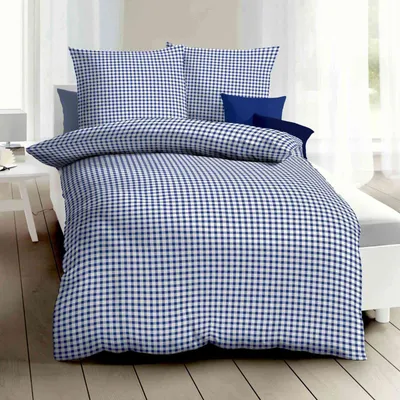 Produktbild von Kaeppel Biber Bettwäsche Vichy Karo blau 155x220 cm + 80x80 cm