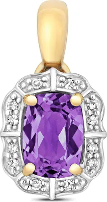 Produktbild von Funkelndes Feuer Wunderschöner 9 Karat (375) Gold Damen - Diamant Anhänger Brillant-Schliff 0.06 Karat mit Amethyst; TRS28634