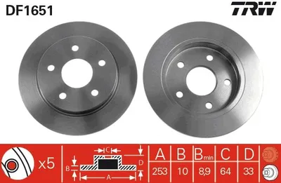 Produktbild von TRW Bremsscheiben (2 Stück) Hinterachse DF1651