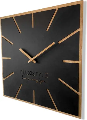 Obrázok produktu pre Moderné veľké nástenné hodiny Square Wood Exact ECO, Silence, obývacia izba, spálňa , vyrobené v EÚ (čierna, 60 cm)