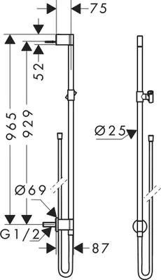 Productafbeelding van Hansgrohe douchestang Axor One met wandbevestiging en doucheslang, model MW, artikelnummer 48792700