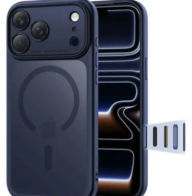 Image de Étui Tech-Protect MagPeak MagSafe pour iPhone 17 Pro Max, mat, bleu foncé, résistant aux chocs, recharge sans fil