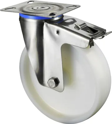 Image de BS Roulettes Roulette pivotante A90 avec blocage total diamètre 125mm capacité de charge 150kg roue en plastique blanc plaque 95x80mm - H120.A90.125