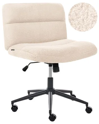 Produktbild von BELIANI Schreibtischstuhl Hellbeige Bouclé Gepolstert Gesteppt Teddy Optik Drehbar Höhenverstellbar mit Wippfunktion ohne Armlehnen Moderner Drehstuhl