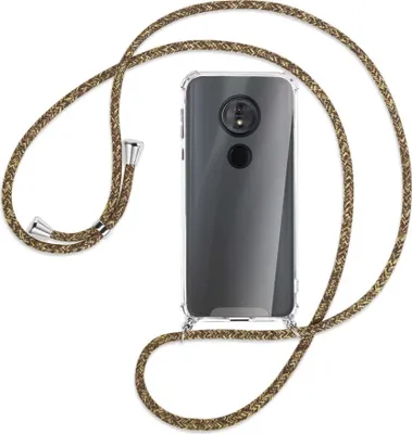 Produktbild von Handykette Backcover-Schutzhülle mit Band (Metall silberfarben) für Motorola Moto E5 / G6 Play - braun+beige