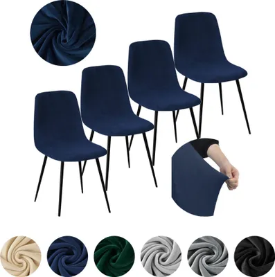 Produktbild von MEBLE ODNOWA, Stuhlhusse, Stuhlbezug, Skandinavischer, Samt, Navyblau, 4er Set, Velours, elastisch, Stuhlbezüge, Stuhlhussen, maschinenwaschbar
