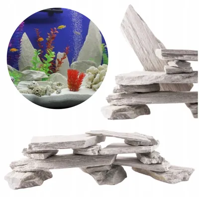 Produktbild von Aquarium Deko Steine Schiefer Weiss 1kg pH-neutral