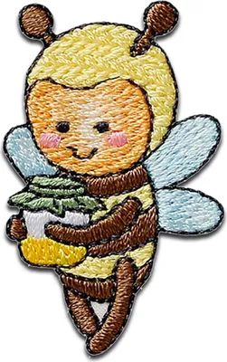 Produktbild von Mono-Quick Biene mit Honigtopf Tier - Aufnäher, Bügelbild, Aufbügler, Applikationen, Patches, Flicken, zum aufbügeln, Größe: 4,2 x 2,6 cm