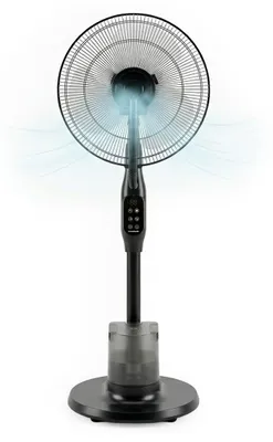 Obrázok produktu pre Stojanový ventilátor s rozprašovačom, tichý, 3 rýchlosti, časovač, kolieska, diaľkové ovládanie InnovaGoods