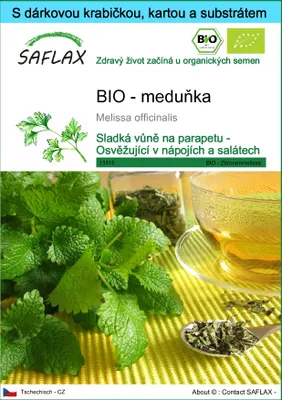 Obrázek produktu pro SAFLAX Dárková sada - BIO - meduňka - Melissa officinalis - 1000 Semena - S dárkovou krabičkou, přepravním štítkem, dárkovou kartou a pěstebním médiem