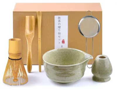 Immagine prodotto di Set da Matcha, 6 pezzi, con frustino, setaccio, ciotola, 2 cucchiaini, portapenne in Vetroceramica, colore verde