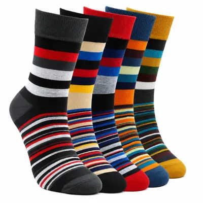 Produktbild von Bunte Streifensocken Uni – Modische Freizeitsocken mit Blockstreifen, 5 Paar (Größe 39–46), A0574