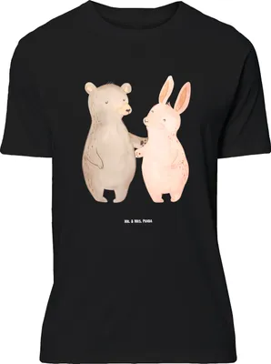 Produktbild von Mr. & Mrs. Panda Shirt Bär und Hase Umarmen - Schwarz - Geschenk, Freundin, XXL, T-Shirt, Best Friends, Oversize, Freunde, Freundinnen, für Immer, Tshirt