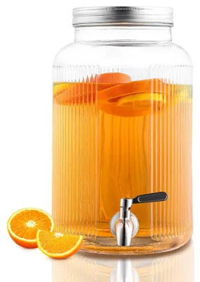 Immagine prodotto di Distributore di bevande in vetro con rubinetto, capacità 5,5 litri, ideale per tè freddo e limonata