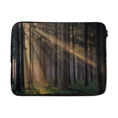 Produktbild von MuchoWow® Laptop Hülle 17 Zoll Laptoptasche Bäume - Wald - Sonne - Pflanzen - Zipper - Schutzabdeckung