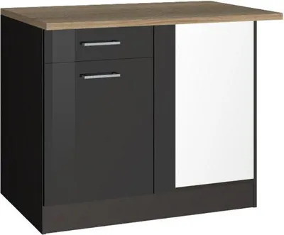 Produktbild von Held Möbel Eckunterschrank Mailand BxTxH 110 x 60 x 85 cm grau hochglanz zerlegt Anschlag reversibel 469.6211