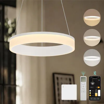 Produktbild von Mai & Mai Pendelleuchte Esstisch, 40cm LED Hängelampe, stufenlos dimmbar höhenverstellbare 20W Esstischlampe mit Fernbedienung Sandweiß Luvina02