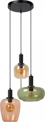 Zdjęcie produktu dla Lampa wisząca ILONA zielono-bursztynowy-czarna 3xE27x40W szkło wym:174x51x51cm IP20 Lucide