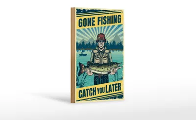 Produktbild von Holzschild Retro 12x18cm Gone Fishing Angeln
