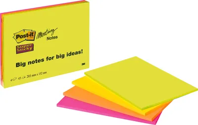 Obrázek produktu pro Meetingnotes Super Sticky 101x152mm 4x 45 listů neonově zelená, oranžová, žlutá -ultrapink