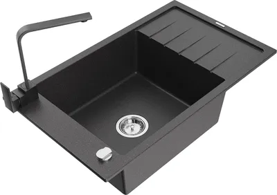 Produktbild von Mexen Elias 1 Becken-Granitspüle mit Abtropffläche und Mischbatterie Rita, Schwarz gesprenkelt - 6511-76-670300-70