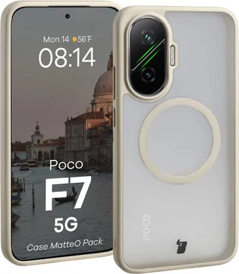 Produktbild von Schutzhülle mit Magnetring + gehärtetem Glas für Xiaomi POCO F7, Bizon MatteO Pack, Getönt-Beige