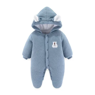 Obrázok produktu pre Dojčenská zimná kombinéza Bear Outfit Novorodenec Kabát s kapucňou Dojčenská Teplá kombinéza Batoľa fleecová kombinéza, 0-3 mesiace, modrá