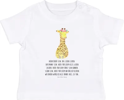 Produktbild von Mr. & Mrs. Panda  T-Shirt Giraffe Blumenkranz 0. - 6. Monat - Weiß - Geschenk, Babyshirt, Freundin, Afrika, Baby Baumwollshirt, Abenteurer, Selbstliebe, Öko