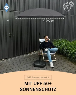 Produktbild von FARE Sonnenschirm L Höhenverstellbar Knickvorrichtung Lichtschutzfaktor UPF 50+ ⌀200cm, Farbe:Grau