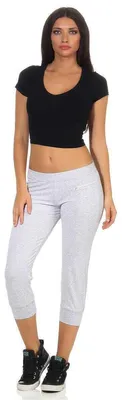 Produktbild von Damen Jogginhose 3/4 Sport-Hose Baumwolle mit Tasche; Grau M