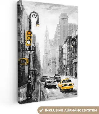 Obrázok produktu pre MuchoWow® - Plátno - Maľba - Olejomaľba - Mesto - Auto, nástenný obraz, nástenné dekorácie obrazy obývacia izba, 80x120cm
