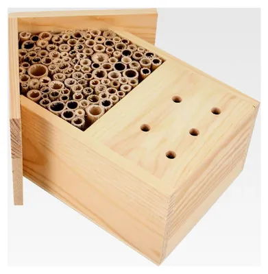 Produktbild von Holz Bienenhaus für den Außenbereich Hängender Bienenstock 22x6x24,5cm Naturbelassen Nisthilfe für Bestäuber im Garten