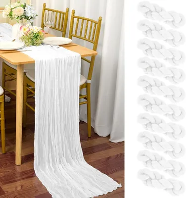 Produktbild von 10 Stück Seihtuch-Tischläufer Weiß,90 x 300 cm Rustikaler Gaze-Stoff Boho-Tischläufer Käsetuch Cheesecloth Tischläufer Hochzeit Tischdecke für Hochzeitsfeier Brautparty Tischdekoration