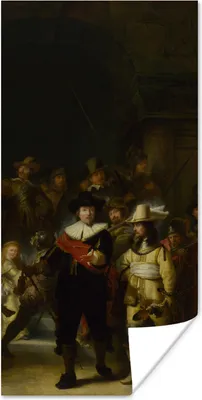 Produktbild von MuchoWow® Poster Die Nachtwache - Gemälde von Rembrandt van Rijn 20x40 cm - Plakat - Foto