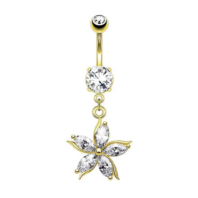 Produktbild von Taffstyle Bauchnabelpiercing Bauchnabelpiercing Schmuck Blumen Blüte Blatt Kristall Anhänger, Gold