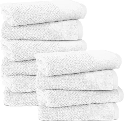 Produktbild von Pure Label 10-TLG Handtücher Set mit Aufhängeschlaufen aus Baumwolle, saugstark und weich | 10er Pack Handtücher 50x100 cm aus Baumwolle, Weiß
