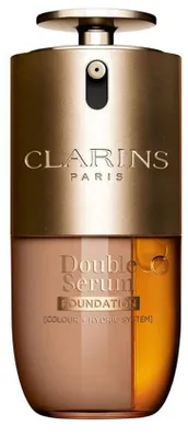 Imagen del producto de Clarins DOUBLE SERUM FOUNDATION, envase con bomba, líquido, para todo tipo de piel, antifatiga, hidratante, iluminador, suavizante, M3N, acabado satinado