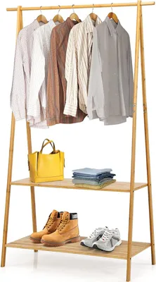 Produktbild von GOPLUS Bambus Kleiderständer, Garderobenständer mit Kleiderstange, Ablagen, freistehender Kleiderständer für Schlafzimmer, Flur, Natur, 101 x 45 x 160 cm