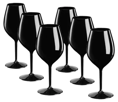 Produktbild von DoimoFlair Weingläser aus Kunststoff bruchsicher Weinbecher Sektgläser Plastik Schwarz 51 cl. Set 6 Stück