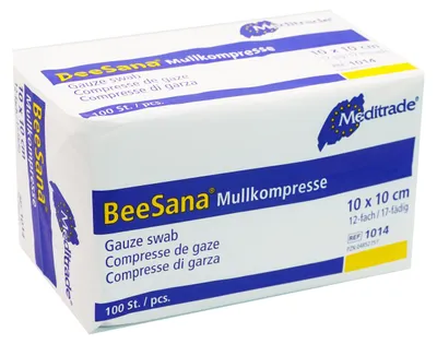 Produktbild von Meditrade BeeSana Mullkompresse unsteril, 12-fach, 10 x 10 cm