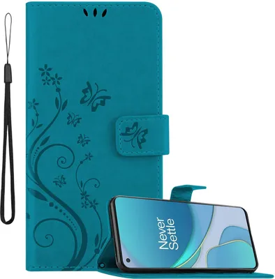 Zdjęcie produktu dla Pokrowiec Cadorabo do OnePlus 8T w kolorze FLORAL BLUE Pokrowiec ochronny w kwiatowy wzór z zapięciem magnetycznym, funkcją podstawki i kieszeniami na karty Etui z klapką Flower Cover Etui z klapką na telefon komórkowy Etui książkowe